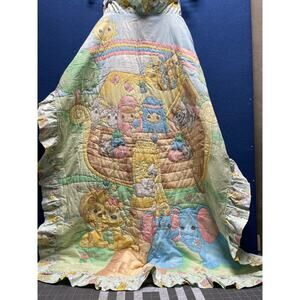 Precious Moments Noah’s Ark Blanket Crib Baby Quilt Flannel Backed Vintage